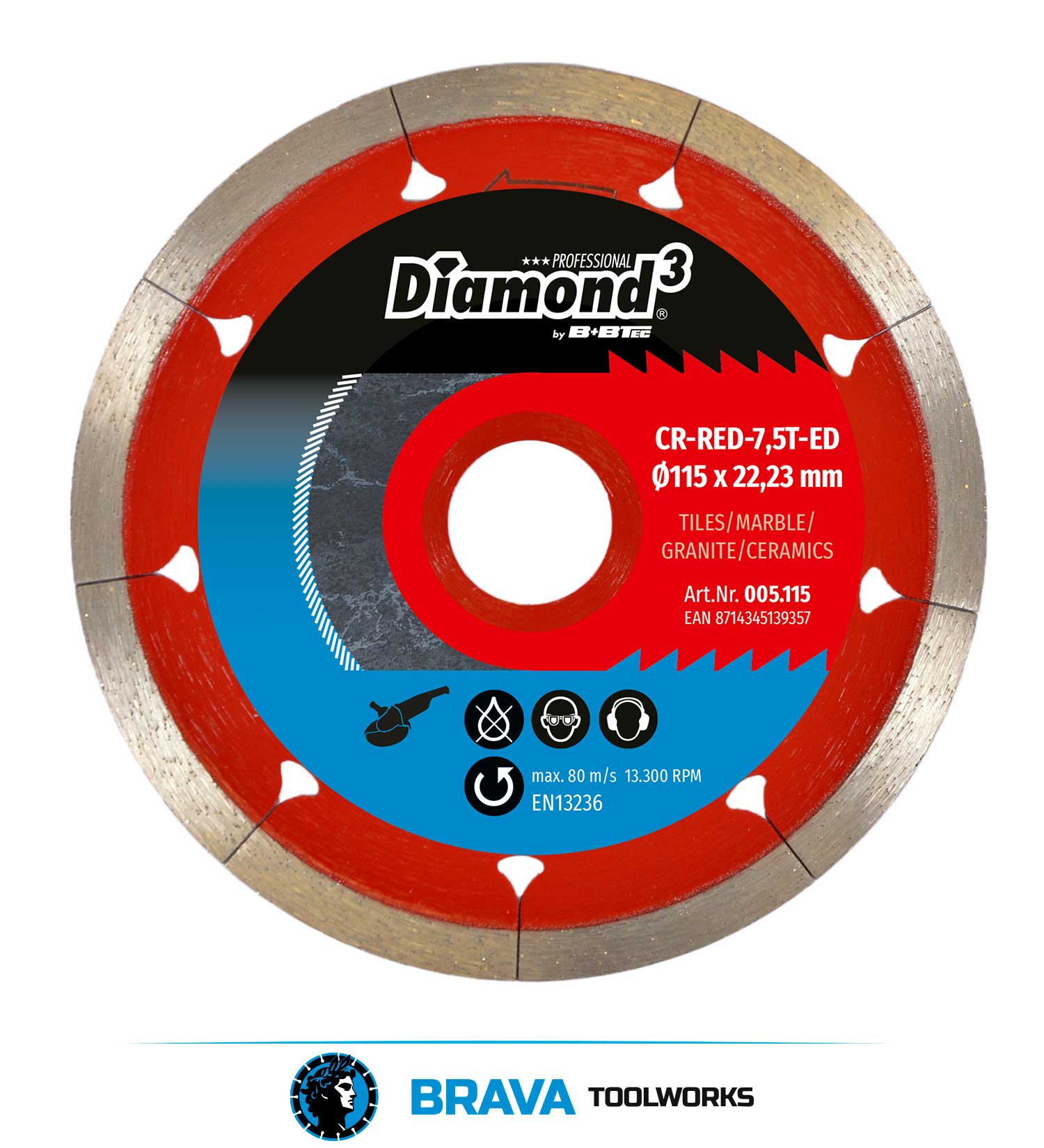 BRAVA Toolworks CR-Red-7.5T-ED Ø115mm Dry Blade from B+BTec