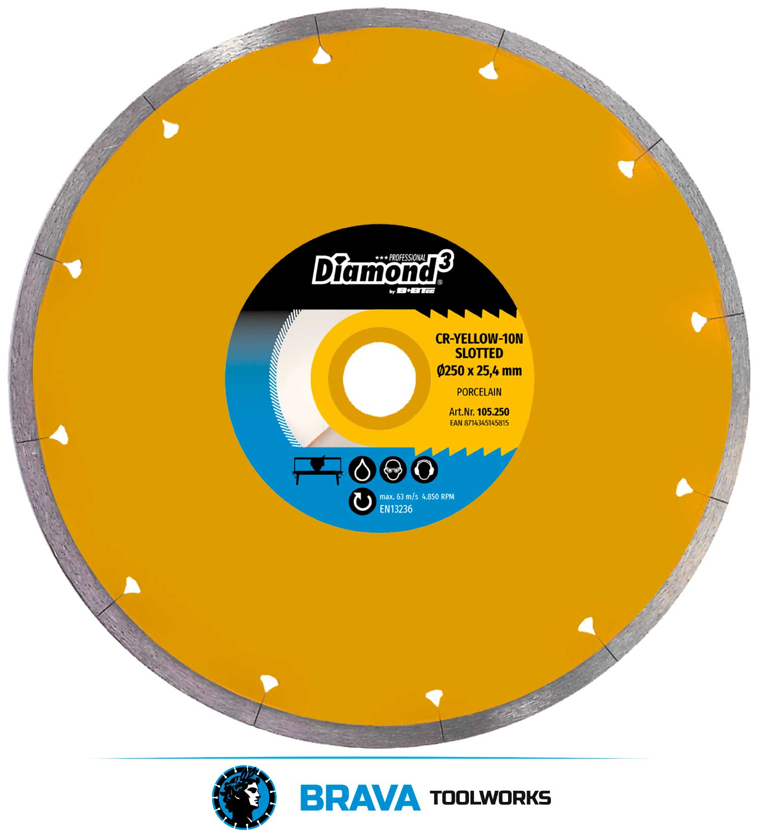BRAVA Toolworks CR-Yellow-10N Ø250mm Wet Blade from B+BTec