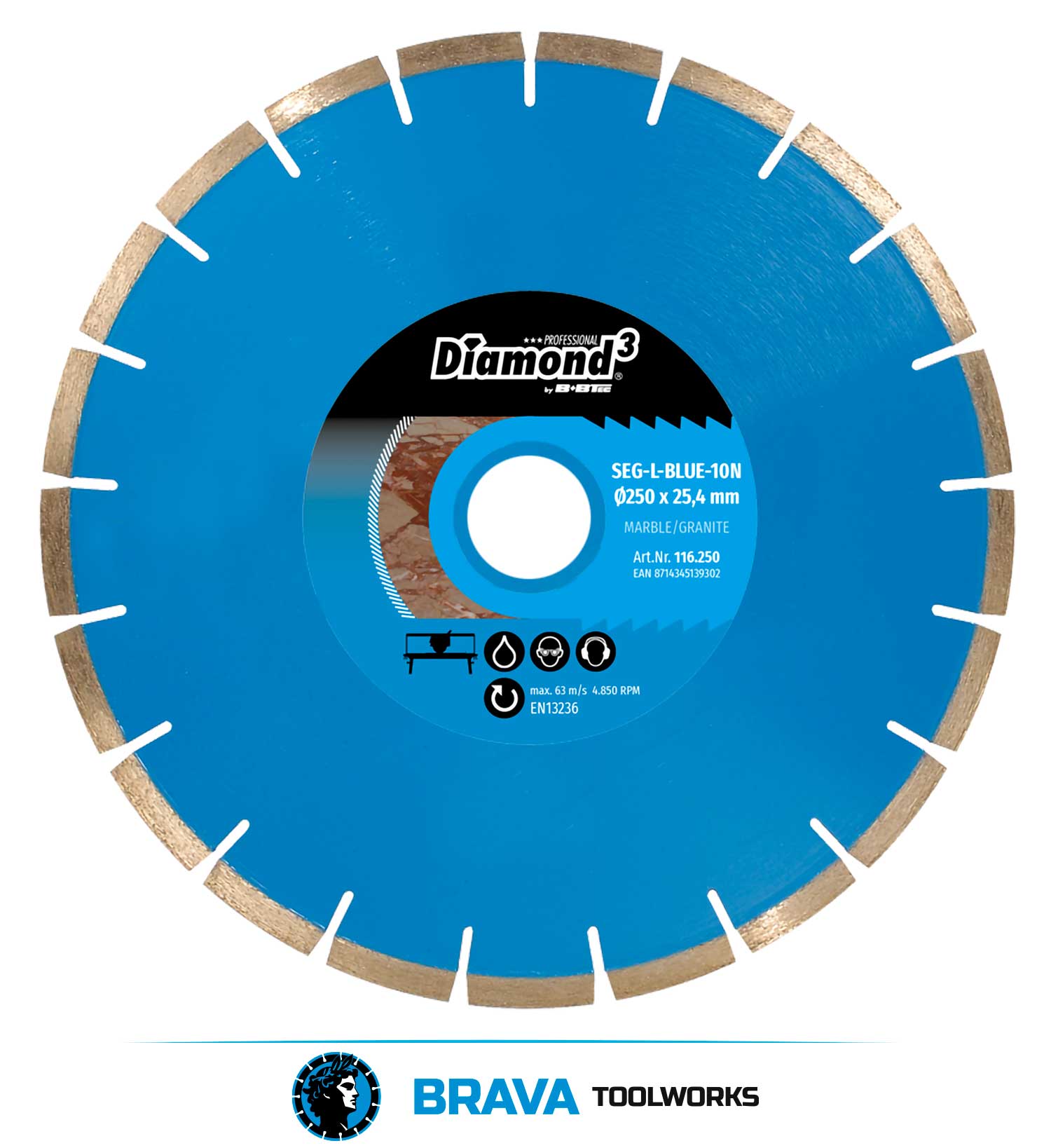 BRAVA Toolworks SEG-L Blue-10N Ø250mm Wet Blade from B+BTec